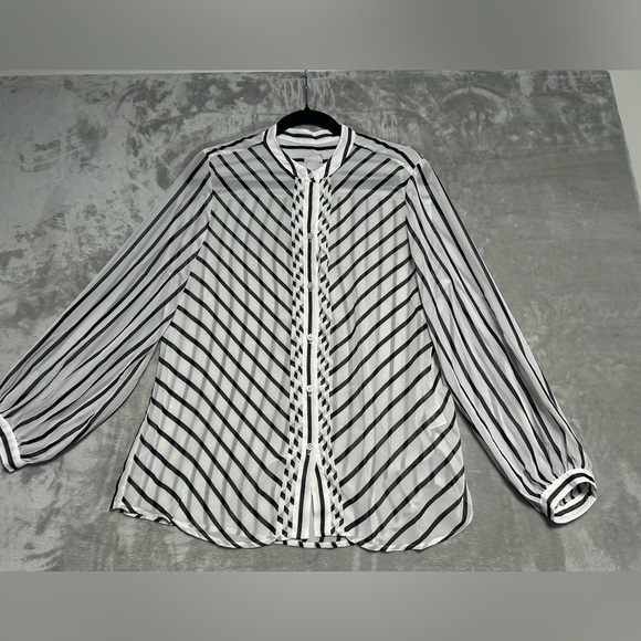 Chico's Tops - Chico’s Billow Sleeve Blouse Top Sheer Black White Stripe Women’s 12/14 2